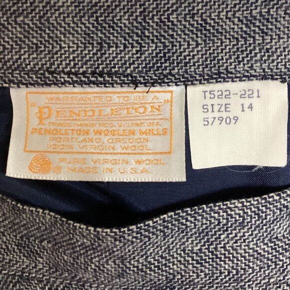 Vintage Pendleton Blue Gray Herringbone Wool Skirt - Size 14 - Picture 3 of 6